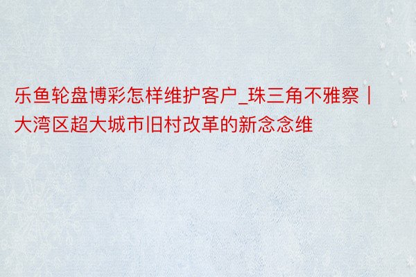 乐鱼轮盘博彩怎样维护客户_珠三角不雅察｜大湾区超大城市旧村改革的新念念维