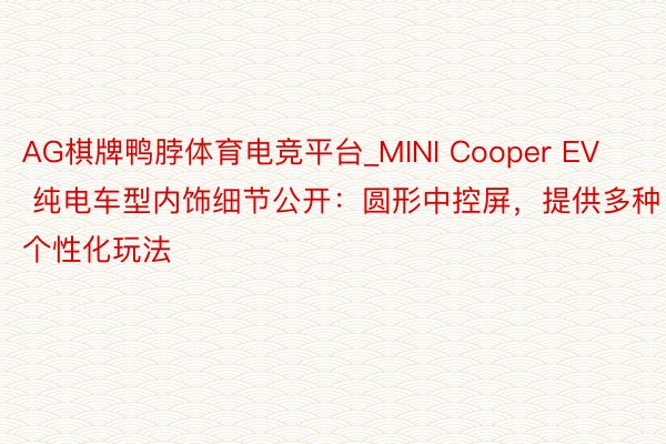 AG棋牌鸭脖体育电竞平台_MINI Cooper EV 纯电车型内饰细节公开：圆形中控屏，提供多种个性化玩法
