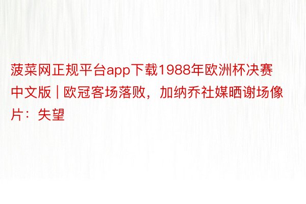 菠菜网正规平台app下载1988年欧洲杯决赛中文版 | 欧冠客场落败，加纳乔社媒晒谢场像片：失望