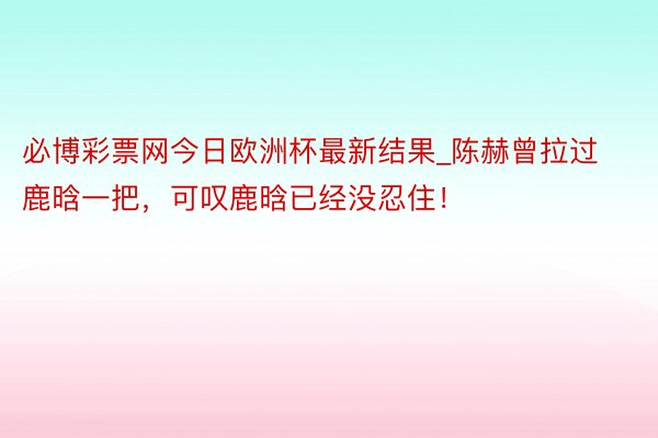 必博彩票网今日欧洲杯最新结果_陈赫曾拉过鹿晗一把，可叹鹿晗已经没忍住！