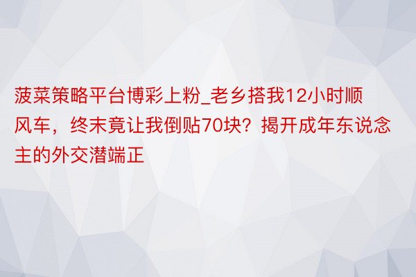 菠菜策略平台博彩上粉_老乡搭我12小时顺风车，终末竟让我倒贴70块？揭开成年东说念主的外交潜端正